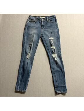 Levis 710 Super Skinny Jeans Womens 26 Distressed Ripped Blue Denim Stretch